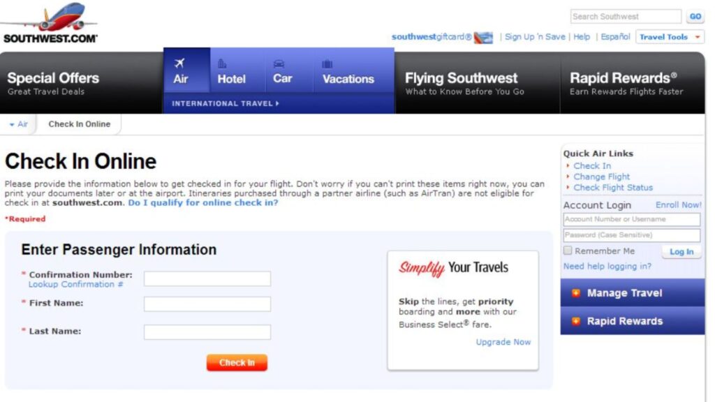 Southwest Airlines check-in