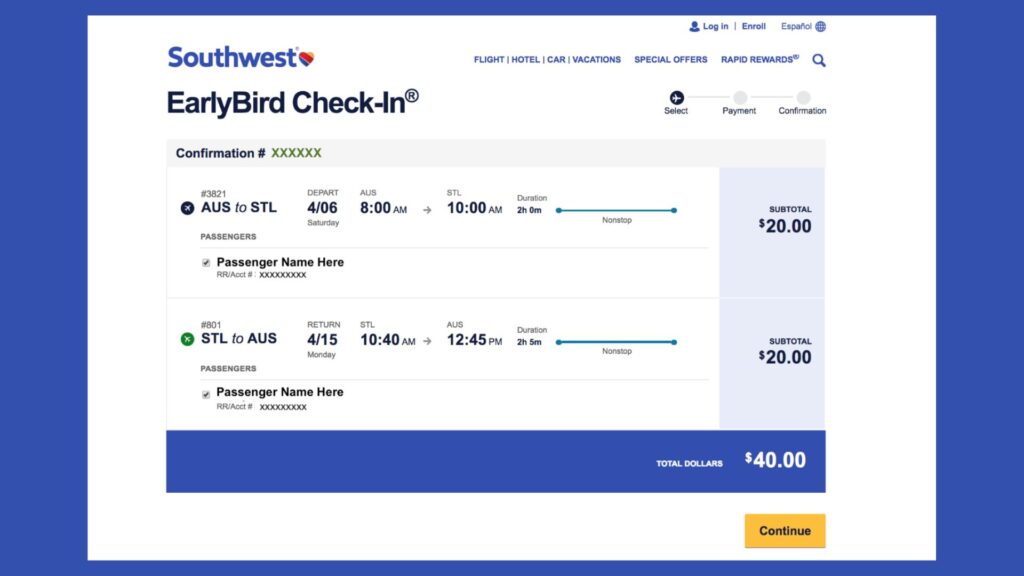 Southwest EarlyBird Check-In