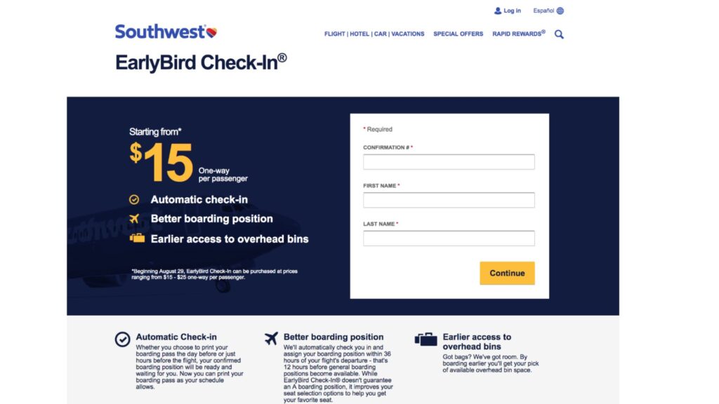Southwest EarlyBird Check-In